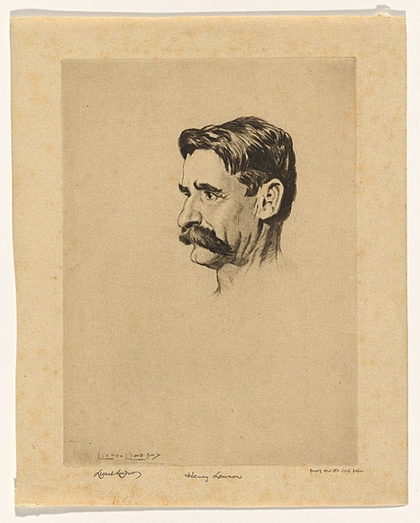 Artist: b'LINDSAY, Lionel' | Title: b'Henry Lawson' | Date: 1919 | Technique: b'drypoint, printed in brown ink with plate-tone, from one plate' | Copyright: b'Courtesy of the National Library of Australia' Artist: b'LINDSAY, Lionel' | Title: b'Henry Lawson' | Date: 1919 | Technique: b'drypoint, printed in brown ink with plate-tone, from one plate' | Copyright: b'Courtesy of the National Library of Australia'