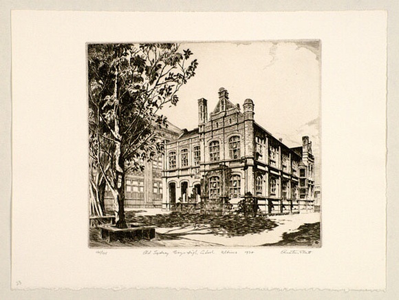 Artist: b'PLATT, Austin' | Title: b'Old Sydney Boys High School, Ultimo' | Date: 1934 | Technique: b'etching, printed in black ink, from one plate' Artist: b'PLATT, Austin' | Title: b'Old Sydney Boys High School, Ultimo' | Date: 1934 | Technique: b'etching, printed in black ink, from one plate'