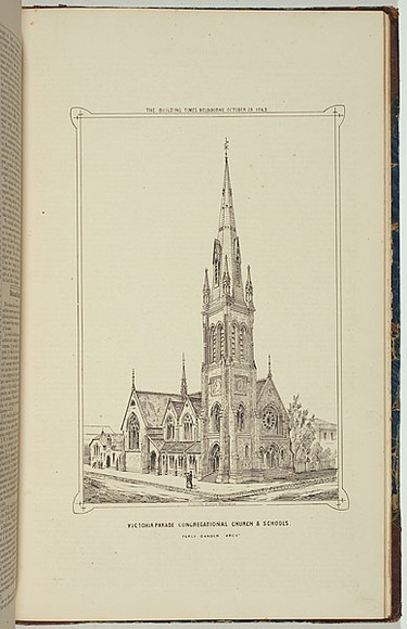 Artist: b'Mason, Cyrus.' | Title: b'Victoria Parade Congregational Church' | Date: 1869 | Technique: b'lithograph, printed in black ink, from one stone' Artist: b'Mason, Cyrus.' | Title: b'Victoria Parade Congregational Church' | Date: 1869 | Technique: b'lithograph, printed in black ink, from one stone'