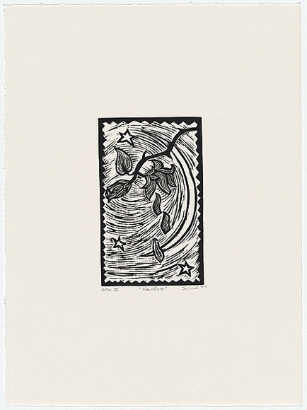 Artist: b'Dellal, Zerin.' | Title: b'New rose' | Date: 1989 | Technique: b'linocut, printed in black ink, from one block' Artist: b'Dellal, Zerin.' | Title: b'New rose' | Date: 1989 | Technique: b'linocut, printed in black ink, from one block'