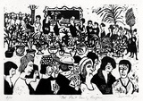 Artist: Allen, Joyce. | Title: Pot Plant Society reception. | Date: 1970 | Technique: linocut, printed in black ink, from one block