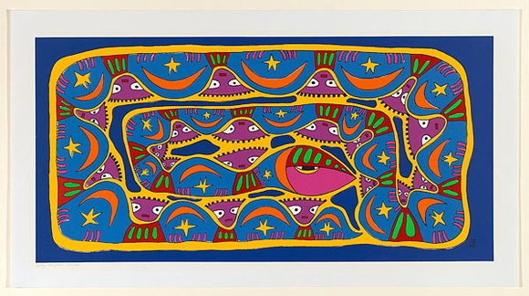 Artist: b'Morgan, Sally.' | Title: b'Moon and stars' | Date: 1987 | Technique: b'screenprint, printed in colour, from multiple stencils'