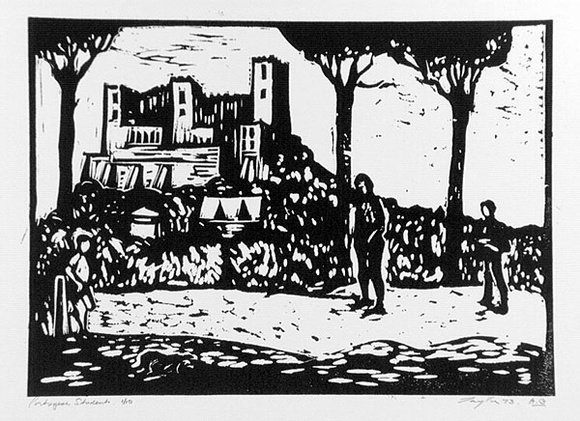 Artist: b'Taylor, John H.' | Title: b'Portuguese student' | Date: 1973 | Technique: b'linocut, printed in black ink, from one block' Artist: b'Taylor, John H.' | Title: b'Portuguese student' | Date: 1973 | Technique: b'linocut, printed in black ink, from one block'