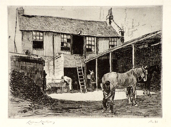 Artist: b'LINDSAY, Lionel' | Title: b'Sussex St Forge' | Date: 1917 | Technique: b'etching, printed in black ink, from one copper plate' | Copyright: b'Courtesy of the National Library of Australia' Artist: b'LINDSAY, Lionel' | Title: b'Sussex St Forge' | Date: 1917 | Technique: b'etching, printed in black ink, from one copper plate' | Copyright: b'Courtesy of the National Library of Australia'