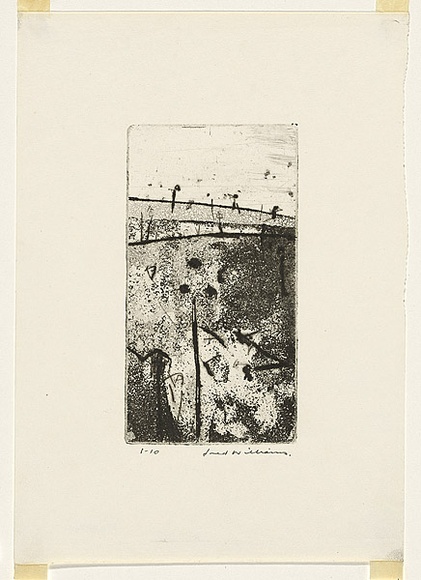 Artist: b'WILLIAMS, Fred' | Title: b'Hummock and gum tree' | Date: 1965-66 | Technique: b'etching, aquatint and engraving, printed in black ink, from one copper plate' | Copyright: b'\xc2\xa9 Fred Williams Estate' Artist: b'WILLIAMS, Fred' | Title: b'Hummock and gum tree' | Date: 1965-66 | Technique: b'etching, aquatint and engraving, printed in black ink, from one copper plate' | Copyright: b'\xc2\xa9 Fred Williams Estate'