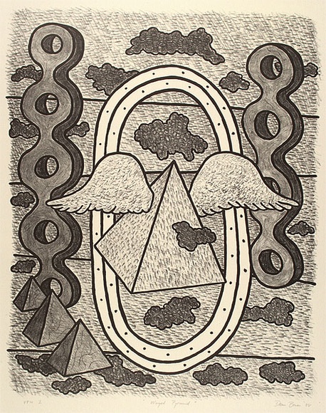 Artist: b'Bowen, Dean.' | Title: b'Winged pyramid' | Date: 1988 | Technique: b'lithograph, printed in black ink, from one stone' Artist: b'Bowen, Dean.' | Title: b'Winged pyramid' | Date: 1988 | Technique: b'lithograph, printed in black ink, from one stone'