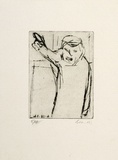 Artist: b'MADDOCK, Bea' | Title: b'Man pointing.' | Date: 1966-67 | Technique: b'drypoint, printed in black ink from one plate'