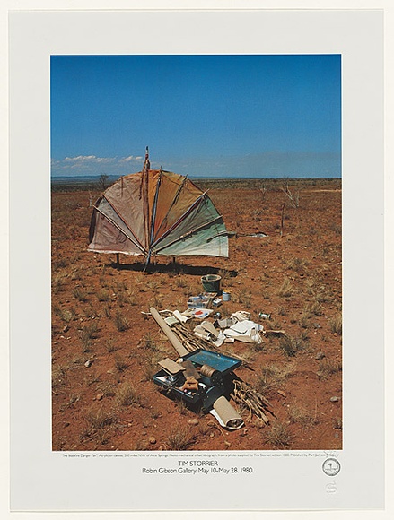 Artist: b'Storrier, Tim.' | Title: b'The bushfire danger fan. Tim Storrier, Robin Gibson Gallery...1980' | Date: (1980) | Technique: b'photo-lithograph, printed in colour, from multiple plates' | Copyright: b'\xc2\xa9 Tim Storrier'