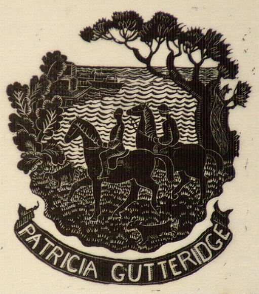 Artist: b'OGILVIE, Helen' | Title: b'Bookplate: Patricia Gutteridge' | Technique: b'wood-engraving, printed in black ink, from one block' Artist: b'OGILVIE, Helen' | Title: b'Bookplate: Patricia Gutteridge' | Technique: b'wood-engraving, printed in black ink, from one block'