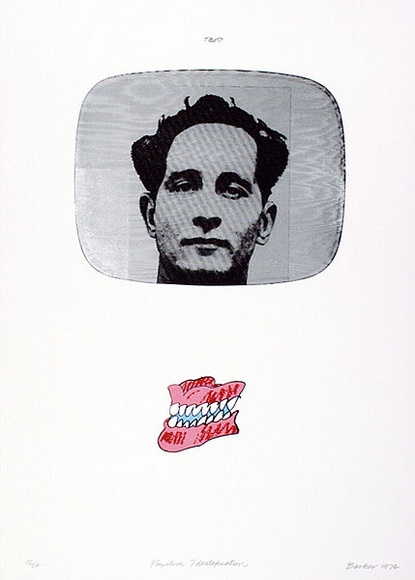 Artist: b'Barker, George.' | Title: b'Positive identification.' | Date: 1974 | Technique: b'screenprint, printed in colour, from multiple stencils' | Copyright: b'\xc2\xa9 George Barker' Artist: b'Barker, George.' | Title: b'Positive identification.' | Date: 1974 | Technique: b'screenprint, printed in colour, from multiple stencils' | Copyright: b'\xc2\xa9 George Barker'