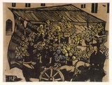 Artist: b'PRESTON, Margaret' | Title: b'Flower stand' | Date: c.1920 | Technique: b'woodcut, printed in black ink, from one block; hand-coloured' | Copyright: b'\xc2\xa9 Margaret Preston. Licensed by VISCOPY, Australia'