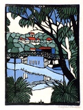 Artist: PRESTON, Margaret | Title: Mosman Bridge | Date: 1927 | Technique: woodcut, printed in black ink, from one block; hand-coloured | Copyright: © Margaret Preston. Licensed by VISCOPY, Australia