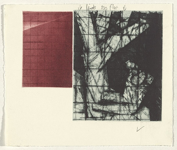 Artist: b'Pratt, John.' | Title: b'Incline' | Date: 30 March 1998 | Technique: b'etching and aquatint, printed in black and red ink, from two zinc plates' Artist: b'Pratt, John.' | Title: b'Incline' | Date: 30 March 1998 | Technique: b'etching and aquatint, printed in black and red ink, from two zinc plates'