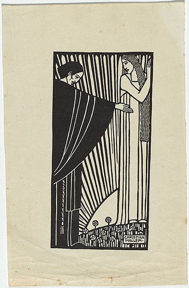 Artist: b'Waller, Christian.' | Title: b'Perhaps it was the dark held out his hand, And morning came and stole his hand away.' | Date: (1931) | Technique: b'linocut, printed in black ink, from one block' Artist: b'Waller, Christian.' | Title: b'Perhaps it was the dark held out his hand, And morning came and stole his hand away.' | Date: (1931) | Technique: b'linocut, printed in black ink, from one block'