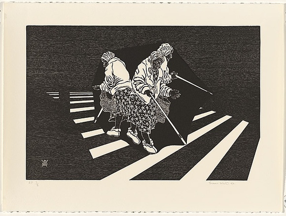 Artist: b'White, Susan Dorothea.' | Title: b'Blind (the blind woman of Annandale)' | Date: 1992 | Technique: b'woodblock, printed in black ink, from one block' Artist: b'White, Susan Dorothea.' | Title: b'Blind (the blind woman of Annandale)' | Date: 1992 | Technique: b'woodblock, printed in black ink, from one block'