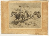 Artist: b'RUSSOM, Reg' | Title: b'Prospectors' | Date: c.1937 | Technique: b'etching, printed in brown ink, from one plate'
