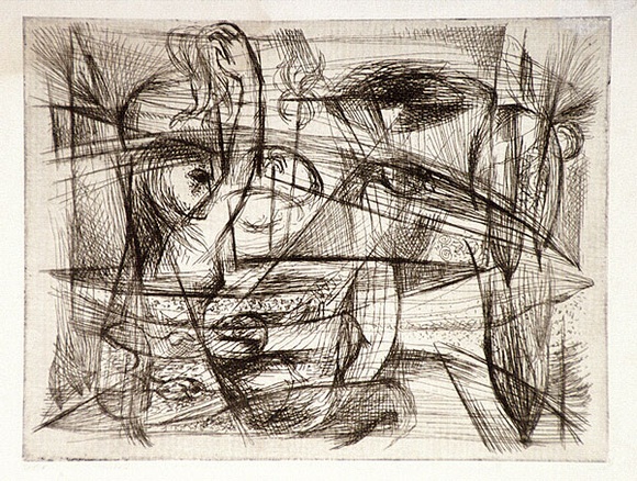 Artist: b'Barwell, Geoff.' | Title: b'(Mending Nets).' | Date: (1955) | Technique: b'etching and drypoint, printed in sepia ink with plate-tone, from one plate' Artist: b'Barwell, Geoff.' | Title: b'(Mending Nets).' | Date: (1955) | Technique: b'etching and drypoint, printed in sepia ink with plate-tone, from one plate'