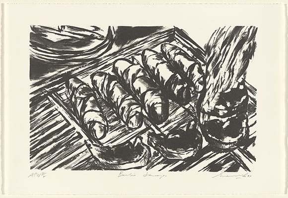 Artist: b'Lee, Graeme.' | Title: b'Barbie sausages' | Date: 1997, March | Technique: b'lithograph, printed in black ink, from one stone' Artist: b'Lee, Graeme.' | Title: b'Barbie sausages' | Date: 1997, March | Technique: b'lithograph, printed in black ink, from one stone'