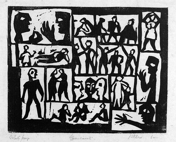 Artist: b'Allen, Joyce.' | Title: b'Apartments.' | Date: 1962 | Technique: b'linocut, printed in black ink, from one block'