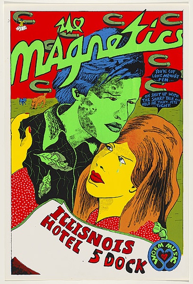 Artist: b'WORSTEAD, Paul' | Title: b'The Magnetics - Illisnois Hotel (Peter and Pen)' | Date: 1982 | Technique: b'screenprint, printed in colour, from five stencils' | Copyright: b'This work appears on screen courtesy of the artist' Artist: b'WORSTEAD, Paul' | Title: b'The Magnetics - Illisnois Hotel (Peter and Pen)' | Date: 1982 | Technique: b'screenprint, printed in colour, from five stencils' | Copyright: b'This work appears on screen courtesy of the artist'