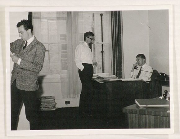 Artist: b'Bainbridge, John.' | Title: b'(John Bainbridge, creative director of Havas London, with two others).' | Date: c.1963 | Technique: b'gelatin silver photograph' Artist: b'Bainbridge, John.' | Title: b'(John Bainbridge, creative director of Havas London, with two others).' | Date: c.1963 | Technique: b'gelatin silver photograph'
