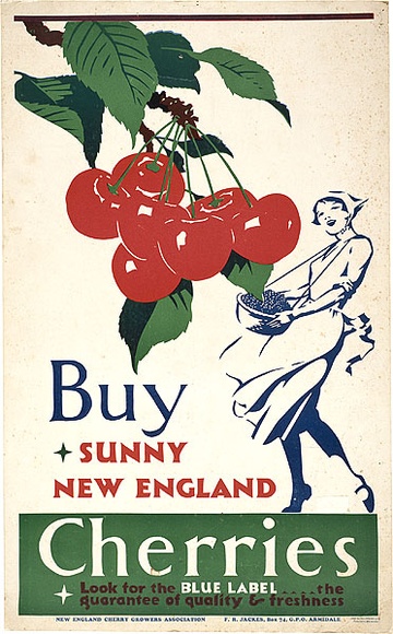 Artist: b'Annand, Douglas.' | Title: b'Buy sunny New England cherries.' | Date: c.1925 | Technique: b'lithograph, printed in colour, from multiple plates' | Copyright: b'\xc2\xa9 A.M. Annand' Artist: b'Annand, Douglas.' | Title: b'Buy sunny New England cherries.' | Date: c.1925 | Technique: b'lithograph, printed in colour, from multiple plates' | Copyright: b'\xc2\xa9 A.M. Annand'