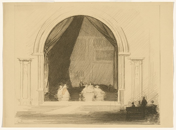 Artist: b'Streeton, Arthur.' | Title: b'The ballroom, Bamorough Castle' | Date: (1912) | Technique: b'lithograph, printed in brown ink, from one stone' Artist: b'Streeton, Arthur.' | Title: b'The ballroom, Bamorough Castle' | Date: (1912) | Technique: b'lithograph, printed in brown ink, from one stone'