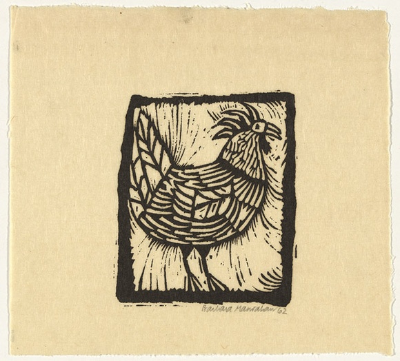 Artist: b'HANRAHAN, Barbara' | Title: b'(Rooster)' | Date: 1960 | Technique: b'linocut, printed in black ink, from one block' Artist: b'HANRAHAN, Barbara' | Title: b'(Rooster)' | Date: 1960 | Technique: b'linocut, printed in black ink, from one block'