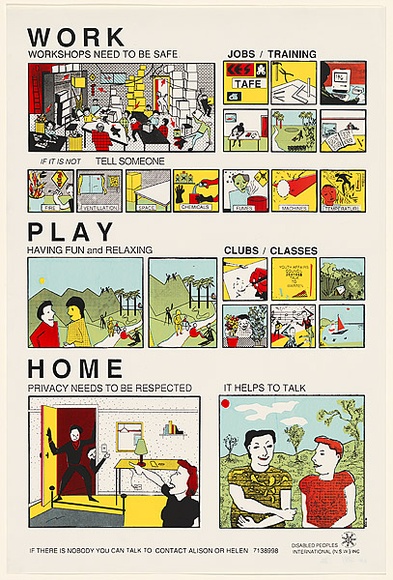 Artist: b'Stace, Glenn.' | Title: b'Work, Play, Home' | Date: 1986 | Technique: b'screenprint, printed in colour, from four stencils' Artist: b'Stace, Glenn.' | Title: b'Work, Play, Home' | Date: 1986 | Technique: b'screenprint, printed in colour, from four stencils'