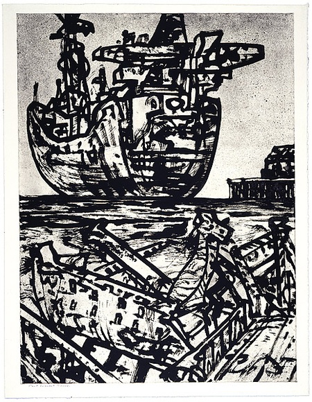 Artist: b'Senbergs, Jan.' | Title: b'The Port Liardet limner.' | Date: 1992 | Technique: b'etching, printed in black ink, from four copper plates' | Copyright: b'\xc2\xa9 Jan Senbergs' Artist: b'Senbergs, Jan.' | Title: b'The Port Liardet limner.' | Date: 1992 | Technique: b'etching, printed in black ink, from four copper plates' | Copyright: b'\xc2\xa9 Jan Senbergs'