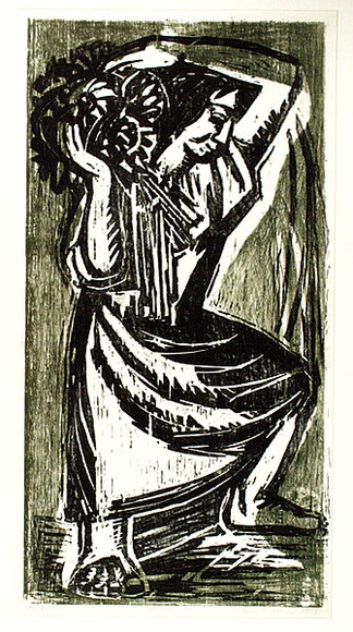 Artist: Kubbos, Eva. | Title: Woman | Date: 1959 | Technique: woodcut, printed in colour, from two blocks (black and green)