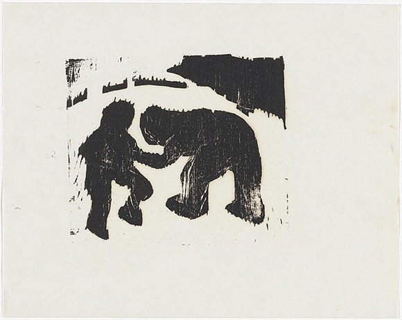 Artist: b'MADDOCK, Bea' | Title: b'Fighting figures' | Date: 1963 | Technique: b'relief-etching, from one copper plate; woodcut, from three blocks' Artist: b'MADDOCK, Bea' | Title: b'Fighting figures' | Date: 1963 | Technique: b'relief-etching, from one copper plate; woodcut, from three blocks'