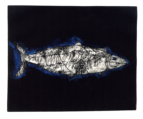 Artist: b'Shepherdson, Gordon.' | Title: b'The Mackerel: Number six' | Date: 1979 | Technique: b'etching and aquatint, printed in colour with plate-tone, from one plate' Artist: b'Shepherdson, Gordon.' | Title: b'The Mackerel: Number six' | Date: 1979 | Technique: b'etching and aquatint, printed in colour with plate-tone, from one plate'