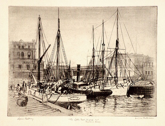 Artist: b'LINDSAY, Lionel' | Title: b'The Little Pool, old and Customs House, River Yarra Melbourne' | Date: 1914 | Technique: b'etching, printed in warm black ink with plate-tone, from one plate' | Copyright: b'Courtesy of the National Library of Australia' Artist: b'LINDSAY, Lionel' | Title: b'The Little Pool, old and Customs House, River Yarra Melbourne' | Date: 1914 | Technique: b'etching, printed in warm black ink with plate-tone, from one plate' | Copyright: b'Courtesy of the National Library of Australia'