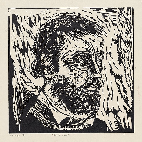 Artist: b'MEYER, Bill' | Title: b'Head of a man' | Date: 1968 | Technique: b'linocut, printed in black ink, from one block' | Copyright: b'\xc2\xa9 Bill Meyer' Artist: b'MEYER, Bill' | Title: b'Head of a man' | Date: 1968 | Technique: b'linocut, printed in black ink, from one block' | Copyright: b'\xc2\xa9 Bill Meyer'