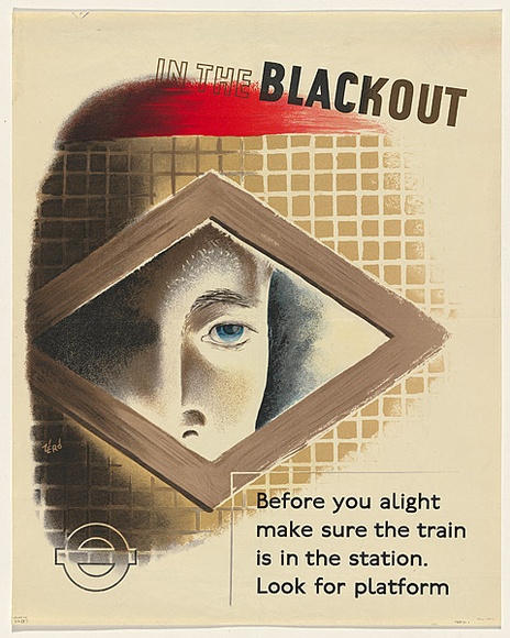 Artist: b'Zero.' | Title: b'In the blackout - before you alight make sure the train is in the station' | Date: (1939-1945) | Technique: b'lithograph' Artist: b'Zero.' | Title: b'In the blackout - before you alight make sure the train is in the station' | Date: (1939-1945) | Technique: b'lithograph'
