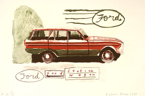 Artist: b'Moore, Robert.' | Title: b'Ford station wagon' | Date: 1989 | Technique: b'lithograph, printed in colour, from three stones' Artist: b'Moore, Robert.' | Title: b'Ford station wagon' | Date: 1989 | Technique: b'lithograph, printed in colour, from three stones'
