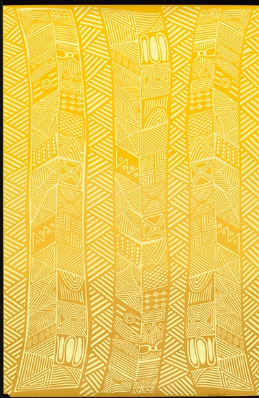 Artist: b'REDBACK GRAPHIX' | Title: b'Wrapping paper: Pumpuni' | Date: 1986 | Technique: b'screenprint, printed in colour, from three stencils' Artist: b'REDBACK GRAPHIX' | Title: b'Wrapping paper: Pumpuni' | Date: 1986 | Technique: b'screenprint, printed in colour, from three stencils'