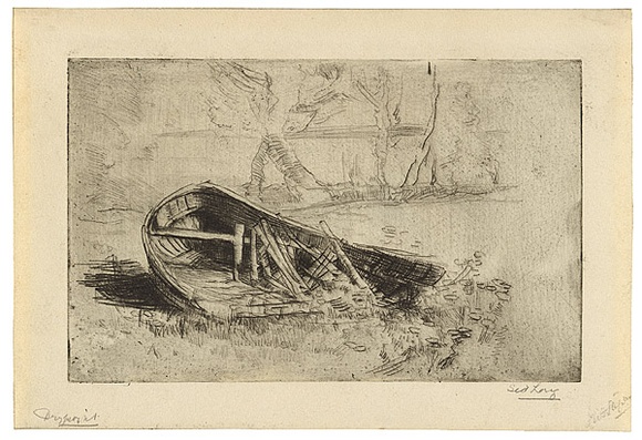 Artist: b'Long, Sydney.' | Title: b'Reminiscences - a derelict' | Date: 1928, before | Technique: b'drypoint, printed in black ink, from one Zinc plate' | Copyright: b'Reproduced with the kind permission of the Ophthalmic Research Institute of Australia' Artist: b'Long, Sydney.' | Title: b'Reminiscences - a derelict' | Date: 1928, before | Technique: b'drypoint, printed in black ink, from one Zinc plate' | Copyright: b'Reproduced with the kind permission of the Ophthalmic Research Institute of Australia'