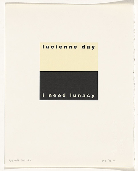 Artist: b'Burgess, Peter.' | Title: b'lucienne day: i need lunacy.' | Date: 2001 | Technique: b'computer generated inkjet prints, printed in colour, from digital file' Artist: b'Burgess, Peter.' | Title: b'lucienne day: i need lunacy.' | Date: 2001 | Technique: b'computer generated inkjet prints, printed in colour, from digital file'