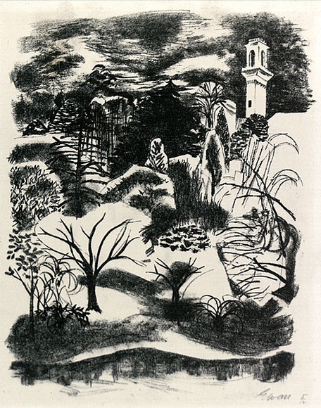 Artist: b'Wall, Edith.' | Title: b'Treasury Gardens.' | Date: (1950's) | Technique: b'lithograph, printed in black ink, from one plate' | Copyright: b'Courtesy of the artist' Artist: b'Wall, Edith.' | Title: b'Treasury Gardens.' | Date: (1950's) | Technique: b'lithograph, printed in black ink, from one plate' | Copyright: b'Courtesy of the artist'