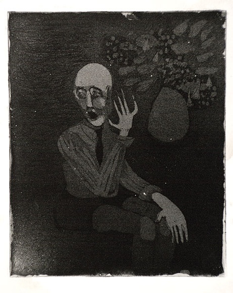 Artist: b'Barwell, Jennifer.' | Title: b'(Seated young man with flowers).' | Date: (1955) | Technique: b'aquatint and drypoint, printed in black ink, from one plate' Artist: b'Barwell, Jennifer.' | Title: b'(Seated young man with flowers).' | Date: (1955) | Technique: b'aquatint and drypoint, printed in black ink, from one plate'