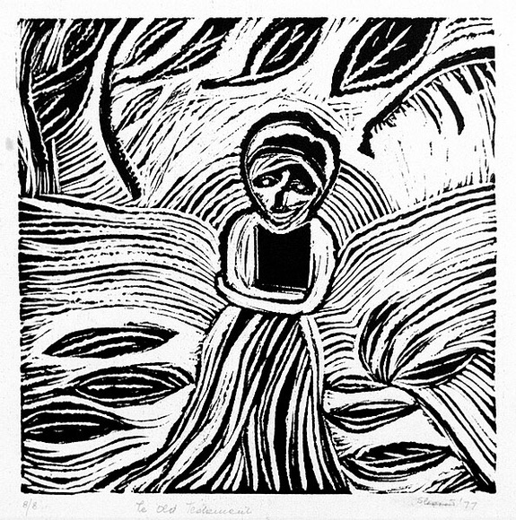 Artist: b'Shearer, Mitzi.' | Title: b'The Old Testament' | Date: 1977 | Technique: b'linocut, printed in black ink, from one block' Artist: b'Shearer, Mitzi.' | Title: b'The Old Testament' | Date: 1977 | Technique: b'linocut, printed in black ink, from one block'