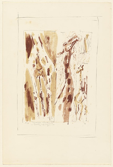 Artist: b'MACQUEEN, Mary' | Title: b'Giraffe portrait' | Date: 1978 | Technique: b'lithograph, printed in colour, from multiple plates' | Copyright: b'Courtesy Paulette Calhoun, for the estate of Mary Macqueen' Artist: b'MACQUEEN, Mary' | Title: b'Giraffe portrait' | Date: 1978 | Technique: b'lithograph, printed in colour, from multiple plates' | Copyright: b'Courtesy Paulette Calhoun, for the estate of Mary Macqueen'