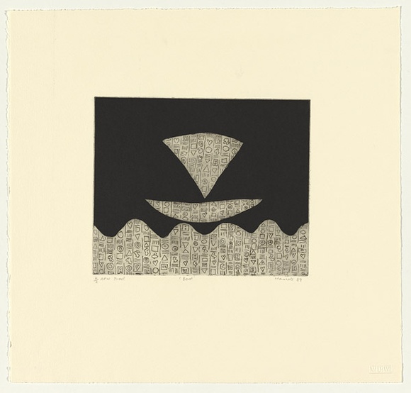 Artist: b'Marshall, John.' | Title: b'Boat' | Date: 1989, December | Technique: b'etching and aquatint, printed in black ink, from one plate' Artist: b'Marshall, John.' | Title: b'Boat' | Date: 1989, December | Technique: b'etching and aquatint, printed in black ink, from one plate'