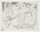 Artist: BOYD, Arthur | Title: Beasts with wheelchair, ram, mouths and bouquet. | Date: (1968-69) | Technique: etching, printed in black ink, from one plate | Copyright: Reproduced with permission of Bundanon Trust