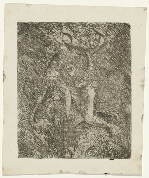 Artist: b'BOYD, Arthur' | Title: b'Kneeling nude with beast II.' | Date: (1962-63) | Technique: b'etching and aquatint, printed in black ink, from one plate' | Copyright: b'Reproduced with permission of Bundanon Trust' Artist: b'BOYD, Arthur' | Title: b'Kneeling nude with beast II.' | Date: (1962-63) | Technique: b'etching and aquatint, printed in black ink, from one plate' | Copyright: b'Reproduced with permission of Bundanon Trust'