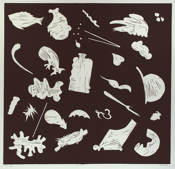 Artist: b'Marshall, John.' | Title: b'Still life' | Date: 31 May 1991 | Technique: b'linocut, printed in black ink, from one block' Artist: b'Marshall, John.' | Title: b'Still life' | Date: 31 May 1991 | Technique: b'linocut, printed in black ink, from one block'