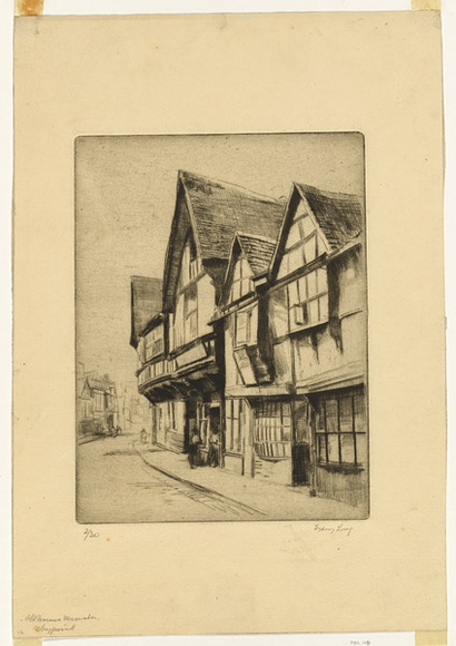 Artist: b'Long, Sydney.' | Title: b'Old houses, Worcester' | Date: c.1919 | Technique: b'drypoint, printed in warm black ink, from one copper plate' | Copyright: b'Reproduced with the kind permission of the Ophthalmic Research Institute of Australia' Artist: b'Long, Sydney.' | Title: b'Old houses, Worcester' | Date: c.1919 | Technique: b'drypoint, printed in warm black ink, from one copper plate' | Copyright: b'Reproduced with the kind permission of the Ophthalmic Research Institute of Australia'