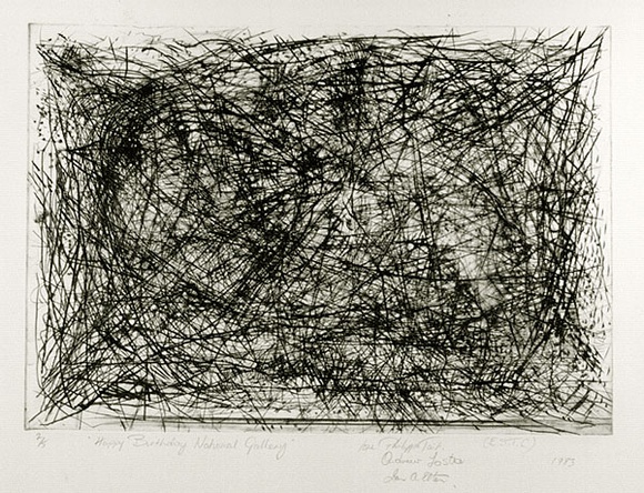 Artist: b'Elton, Ian A.' | Title: b'Happy Bithday, ANG 1983' | Date: 1983 | Technique: b'etching, printed in black ink, from one plate' Artist: b'Elton, Ian A.' | Title: b'Happy Bithday, ANG 1983' | Date: 1983 | Technique: b'etching, printed in black ink, from one plate'